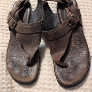 Born Brown Leather Sandals with Buckle Detail